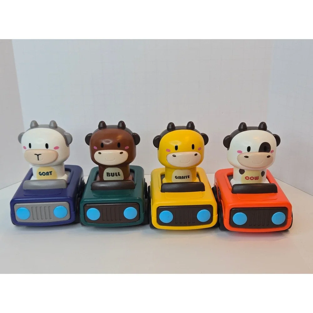 iPlay iLearn Press and Go Animal Toy Cars Set of 4 Toddler Friction Vehicles